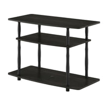 Espresso and Black Wood TV Stand with 3-Tier Open Shelves and Modern Design