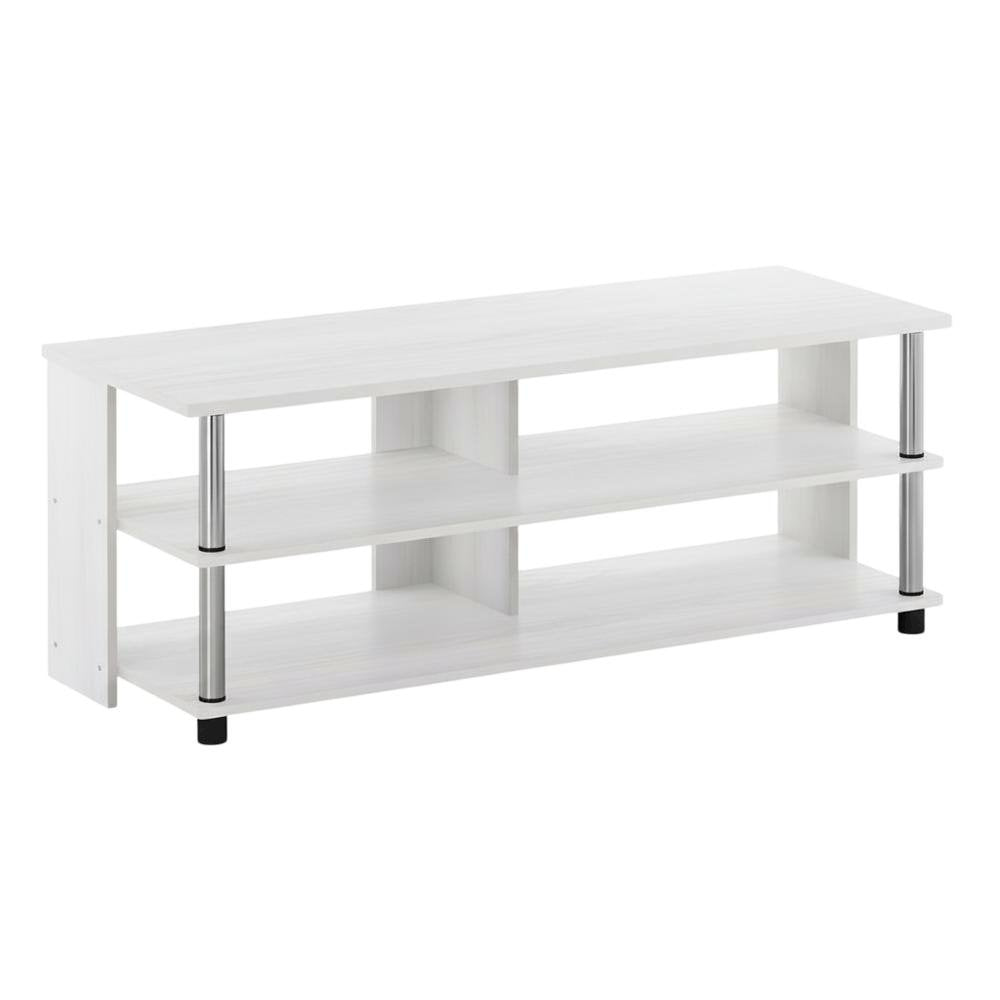 White Oak TV Stand, 3-Tier Design, Stainless Steel Tubes, up to 48 inches