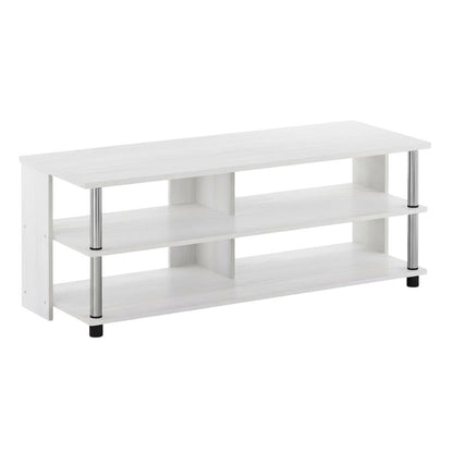 White Oak TV Stand, 3-Tier Design, Stainless Steel Tubes, up to 48 inches