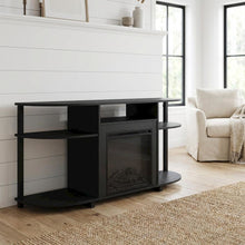 Brown Fireplace TV Stand with Rubberwood and Walnut Veneers for 55 Inch TVs