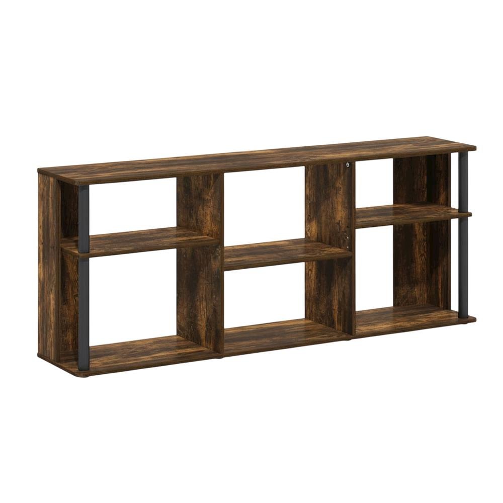 Wooden TV stand with black and amber pine finish for TVs up to 65 inches