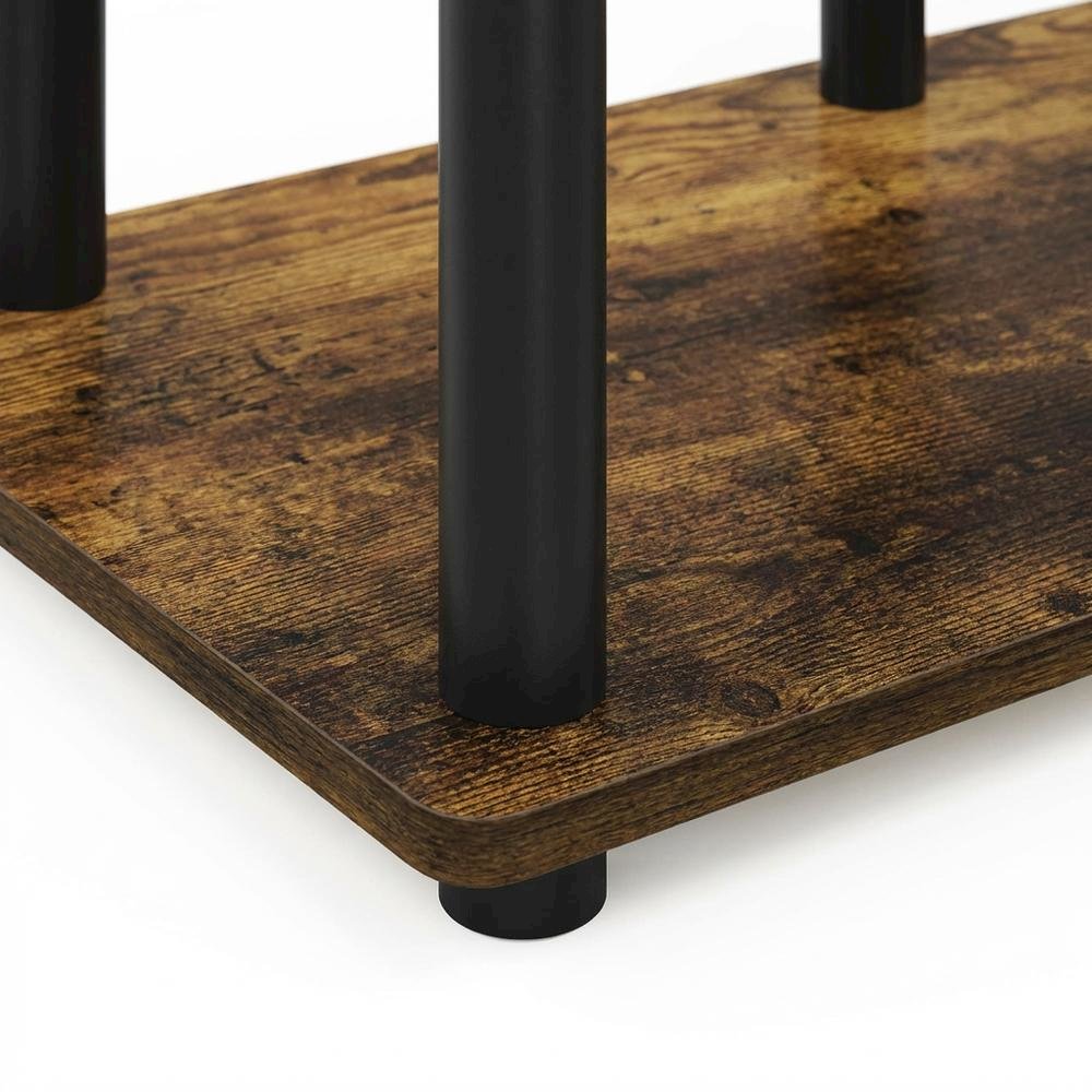 Amber Pine/Black TV Stand with 3-Tier Storage and Wooden Construction