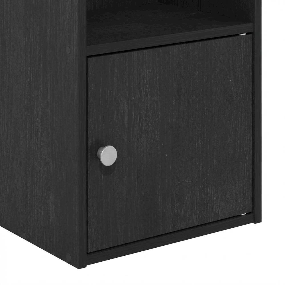 Black 3-Tier Bookcase with Door Storage and Wood Finish
