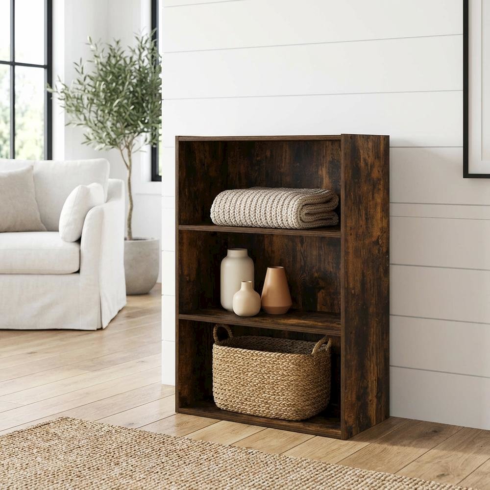 Amber Pine 3-Tier Open Shelf Bookcase with Sturdy Wood Construction