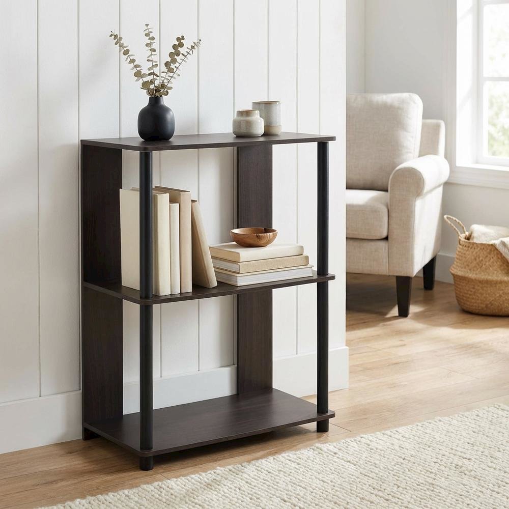 Walnut Bookcase with Spacious Shelving for Living Room and Office