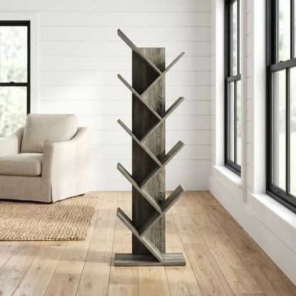 Grey Oak 9-Tier Floor Standing Bookcase with Sturdy Wood Construction