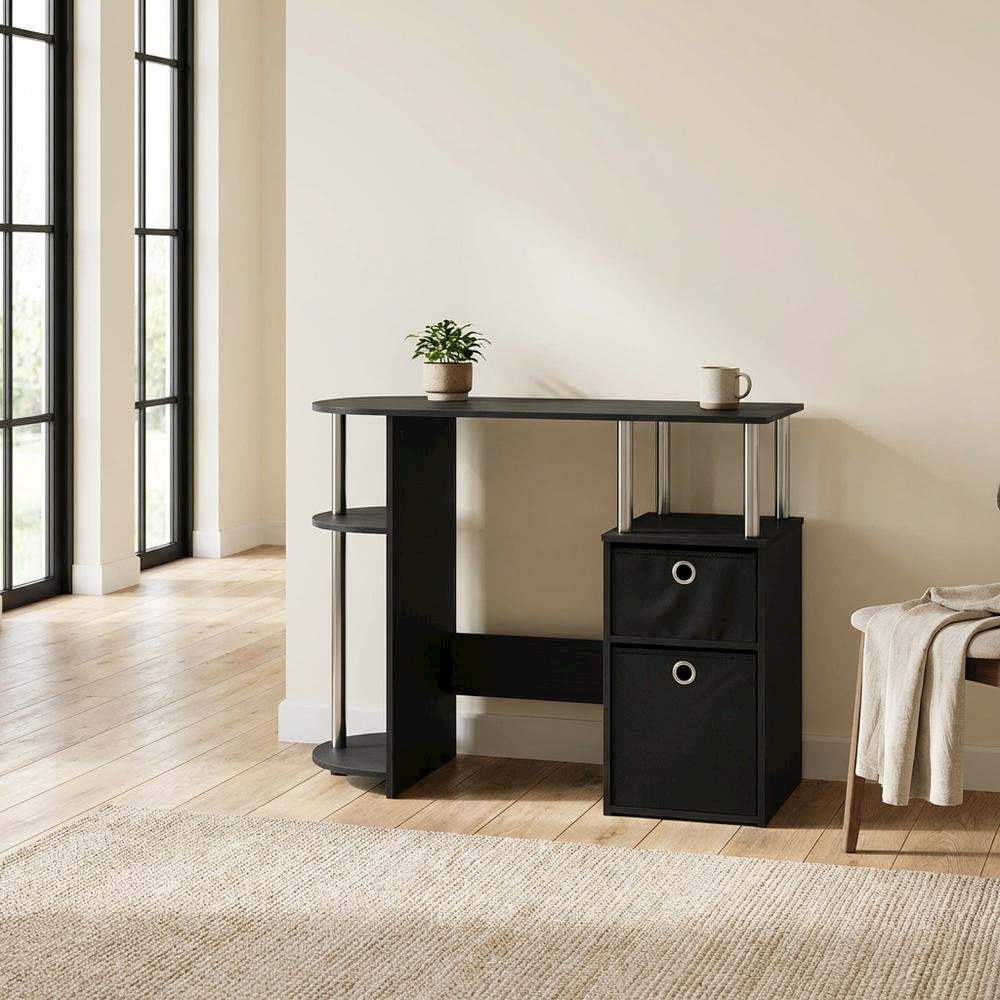 Americano Finish Computer Study Desk with Bin Drawers, Steel Tubes for Office