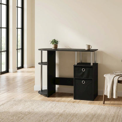Americano Finish Computer Study Desk with Bin Drawers, Steel Tubes for Office