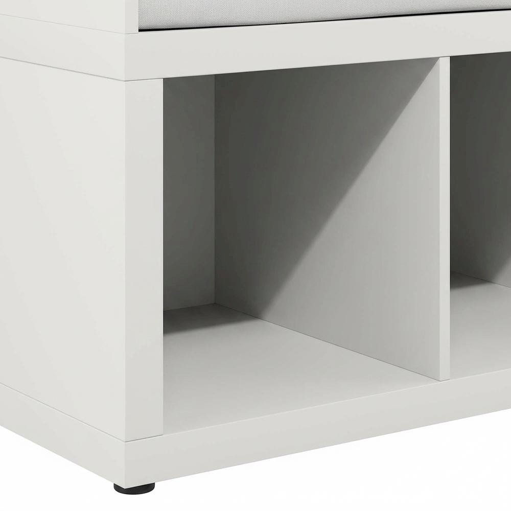 White 3-Cube Storage Bench, Cushioned Seat, Open Compartments, Entryway Bench