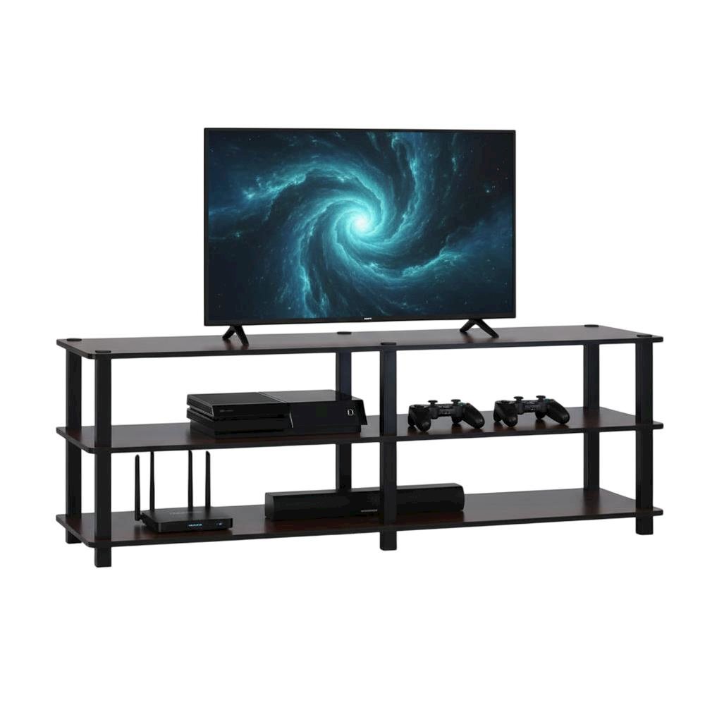 Dark Cherry/Black TV Stand with 3 Tiers and Engineered Wood Storage