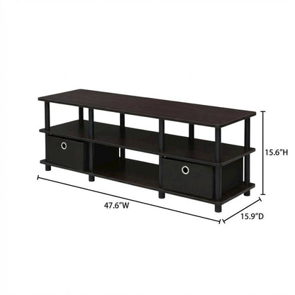Espresso/Black TV Stand with Storage Bins and Wood Construction
