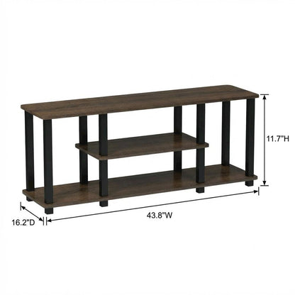Walnut Brown 3-Tier TV Stand with Modern Wood Finish and Square Tube Design