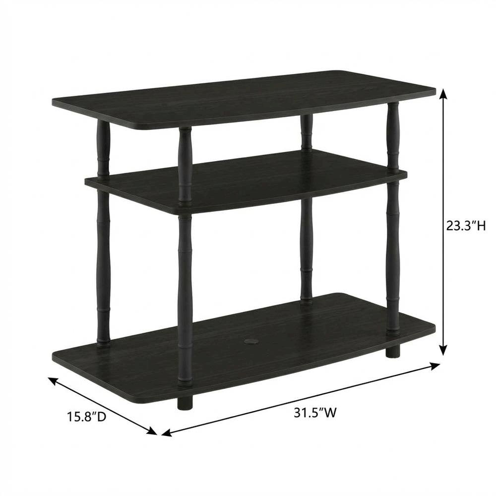 Espresso and Black Wood TV Stand with 3-Tier Open Shelves and Modern Design