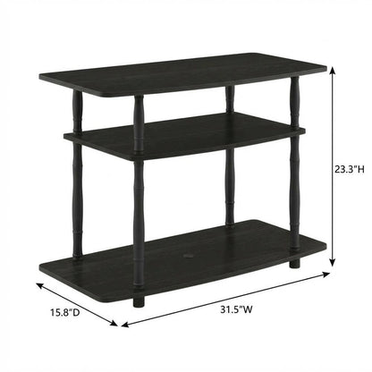 Espresso and Black Wood TV Stand with 3-Tier Open Shelves and Modern Design