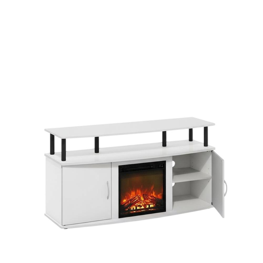 White Fireplace Entertainment Center, Doors, Storage Cabinet, Up to 55-Inch TV