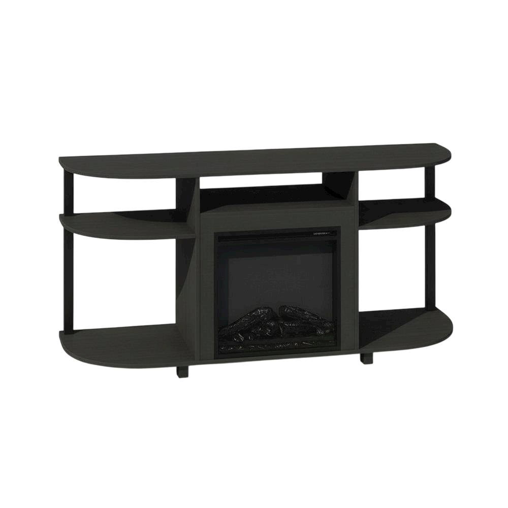Brown Fireplace TV Stand with Rubberwood and Walnut Veneers for 55 Inch TVs