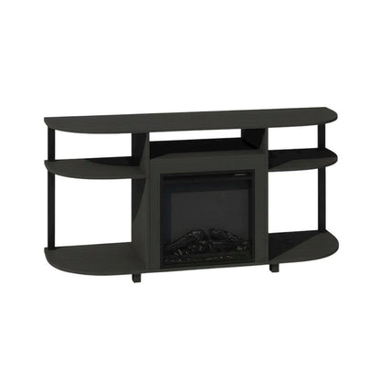Brown Fireplace TV Stand with Rubberwood and Walnut Veneers for 55 Inch TVs