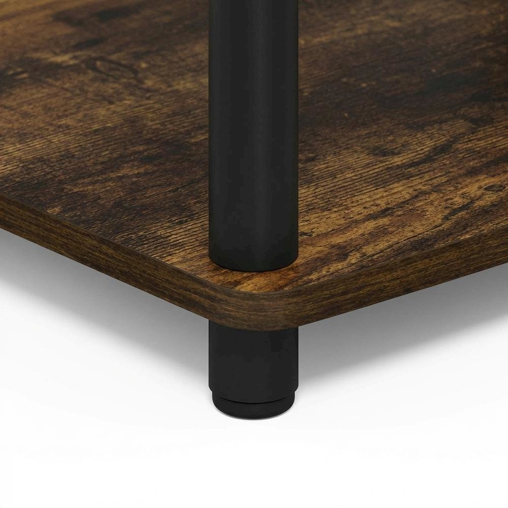 Wooden TV stand, Amber Pine, black finish, no tools required, 2-tier design