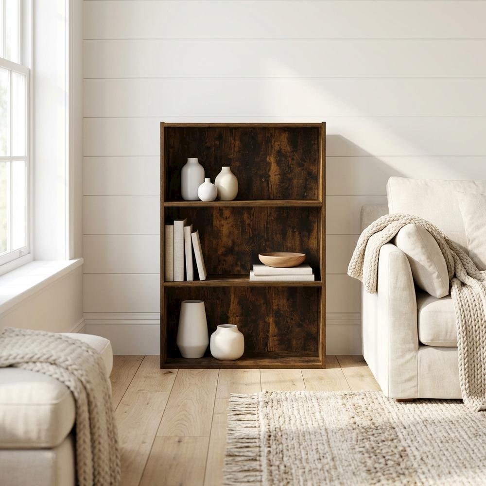 Amber Pine 3-Tier Open Shelf Bookcase with Sturdy Wood Construction
