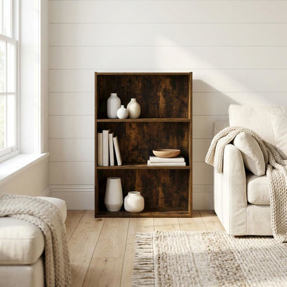 Amber Pine 3-Tier Open Shelf Bookcase with Sturdy Wood Construction