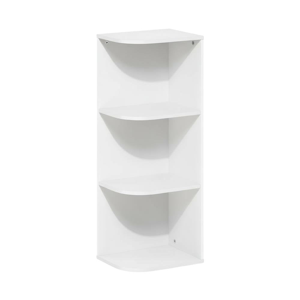 White 3-Tier Corner Open Shelf Bookcase with Wooden Shelves