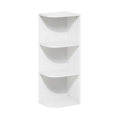 White 3-Tier Corner Open Shelf Bookcase with Wooden Shelves