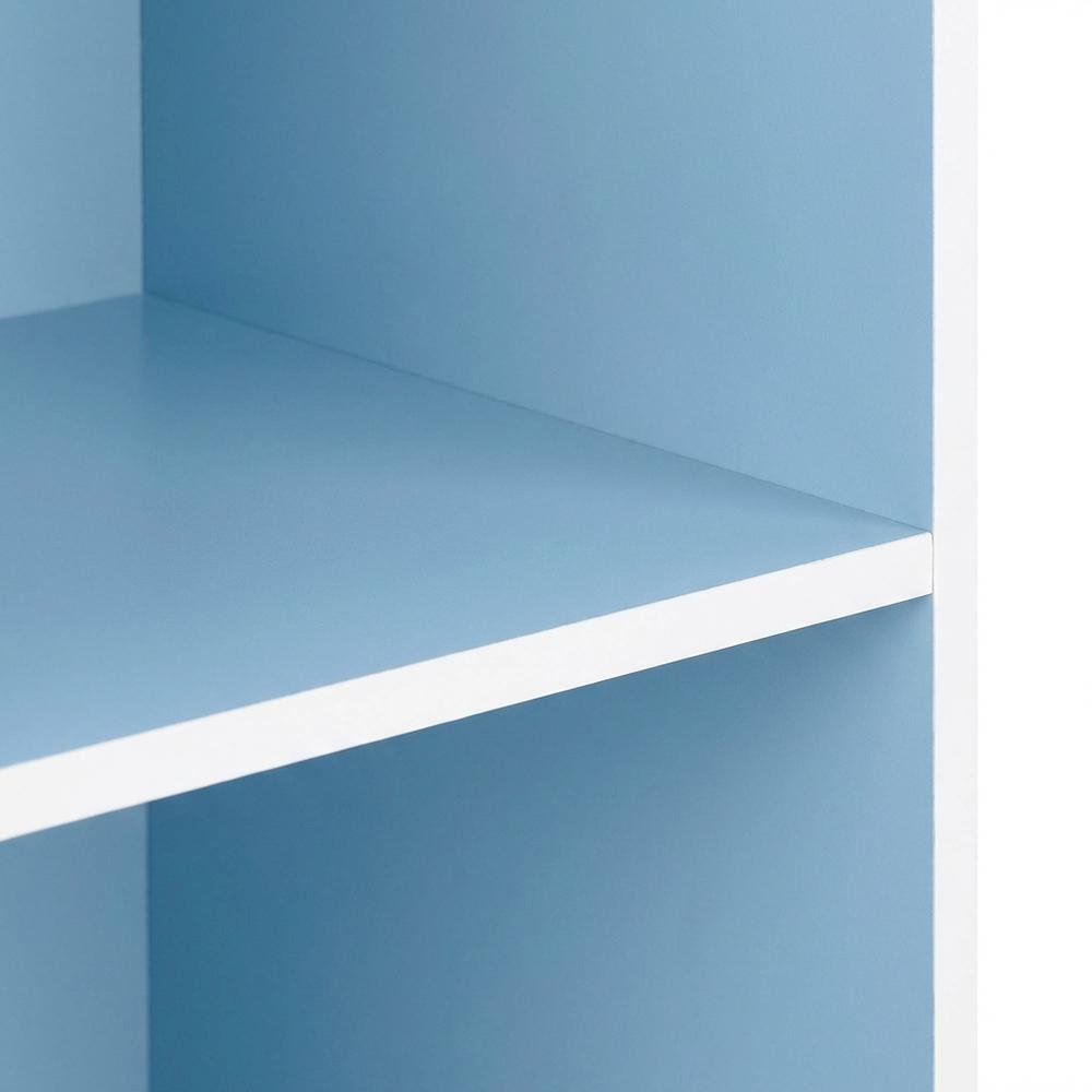 White and Light Blue 3-Tier Open Shelf Bookcase with Spacious Storage