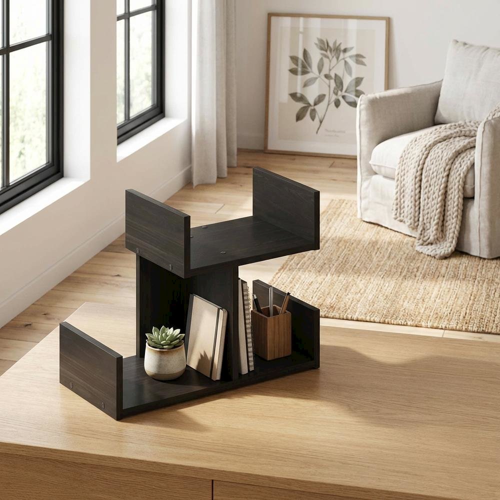 Wooden Desktop Bookshelf Storage Organizer in Espresso with Compact Design