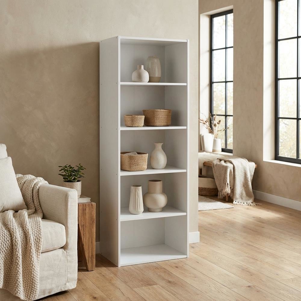 Wooden bookcase with open shelving for home storage