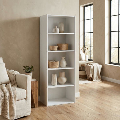 Wooden bookcase with open shelving for home storage