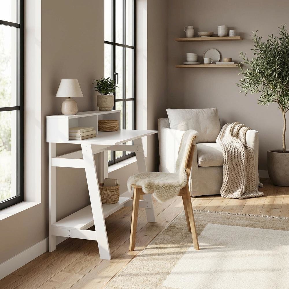 White Furinno A Frame Computer Desk with Sleek Design and Durable Construction