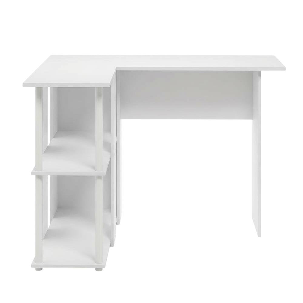 White L-Shape Desk with Bookshelf and Spacious Workspace