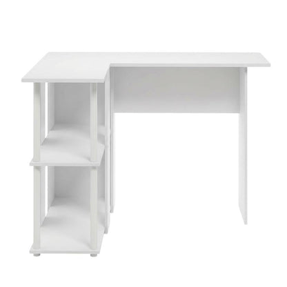 White L-Shape Desk with Bookshelf and Spacious Workspace