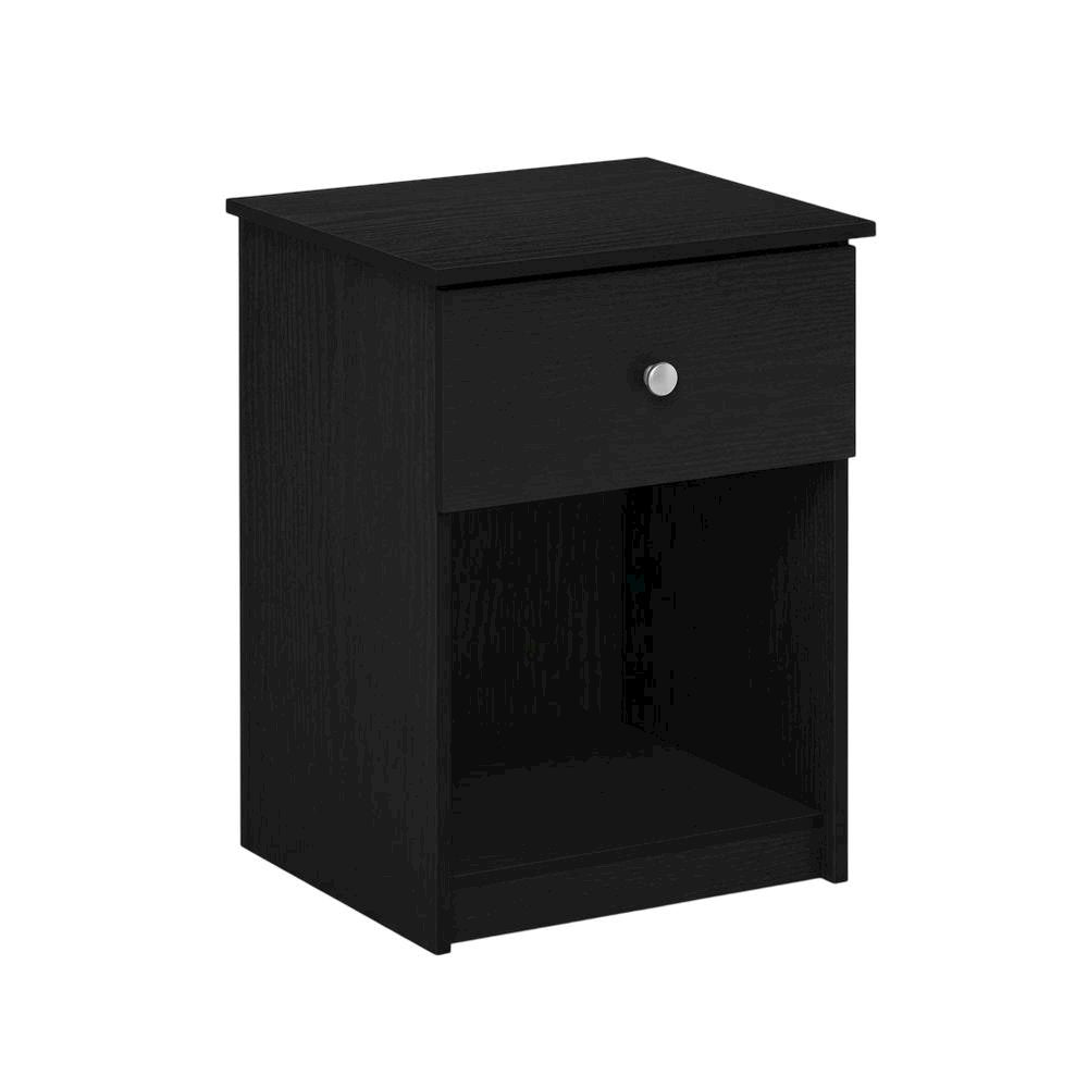 Black Wood Nightstand Set with Drawer - Modern Bedside Storage