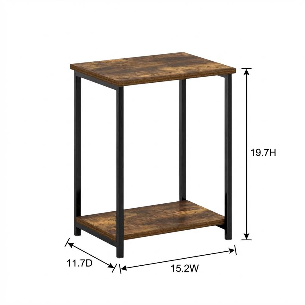 Amber Pine Metal Frame End Table for Living Room or Bedroom