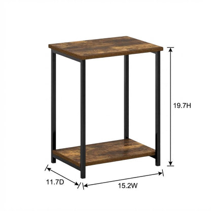 Amber Pine Metal Frame End Table for Living Room or Bedroom