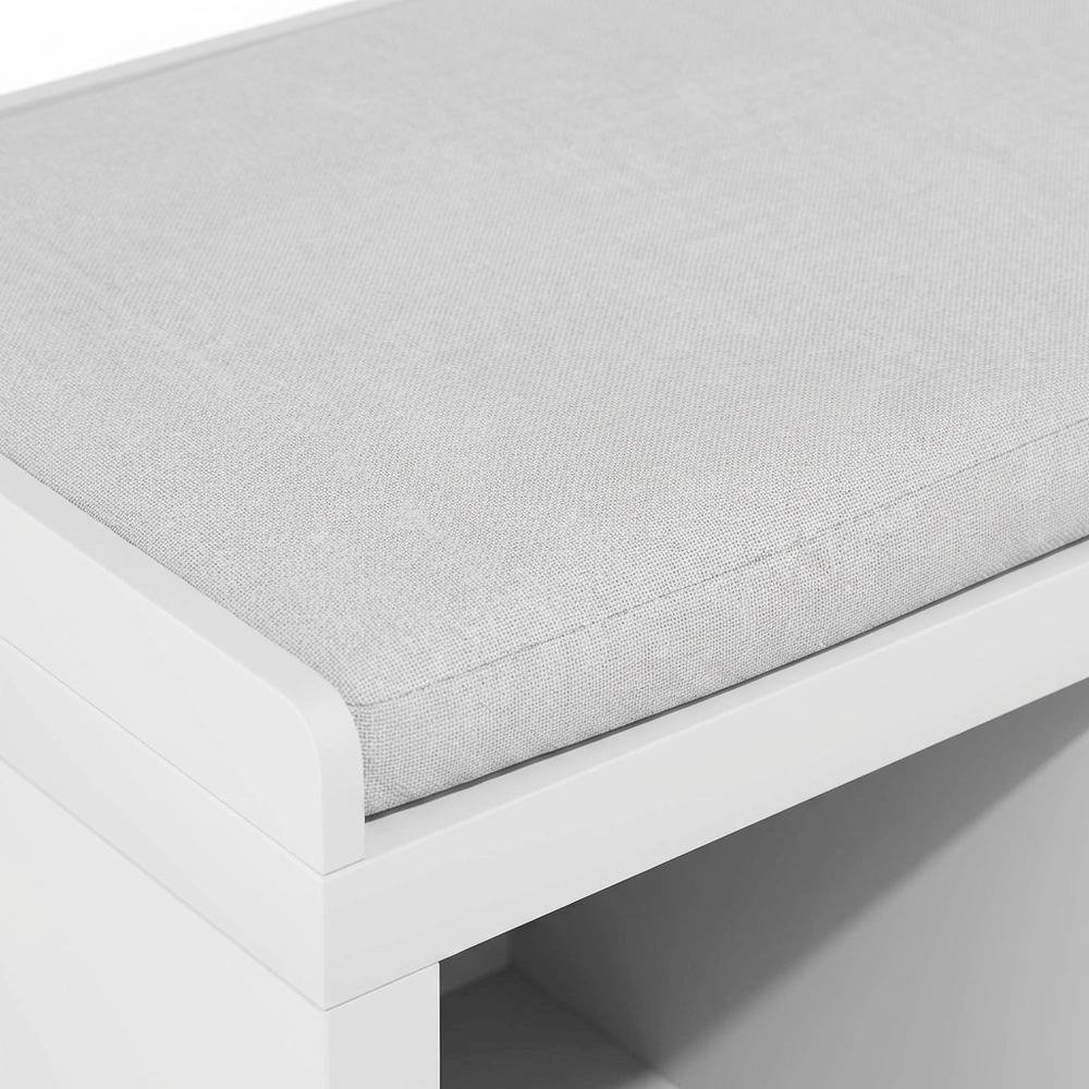 White 3-Cube Storage Bench, Cushioned Seat, Open Compartments, Entryway Bench