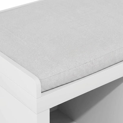 White 3-Cube Storage Bench, Cushioned Seat, Open Compartments, Entryway Bench