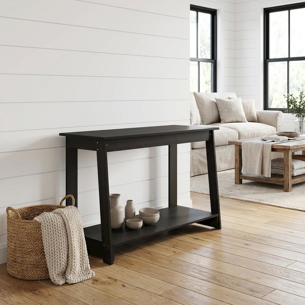 Wooden espresso TV stand with modern design for living room storage