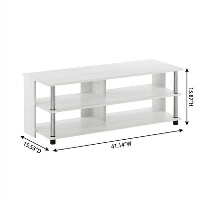 White Oak TV Stand, 3-Tier Design, Stainless Steel Tubes, up to 48 inches