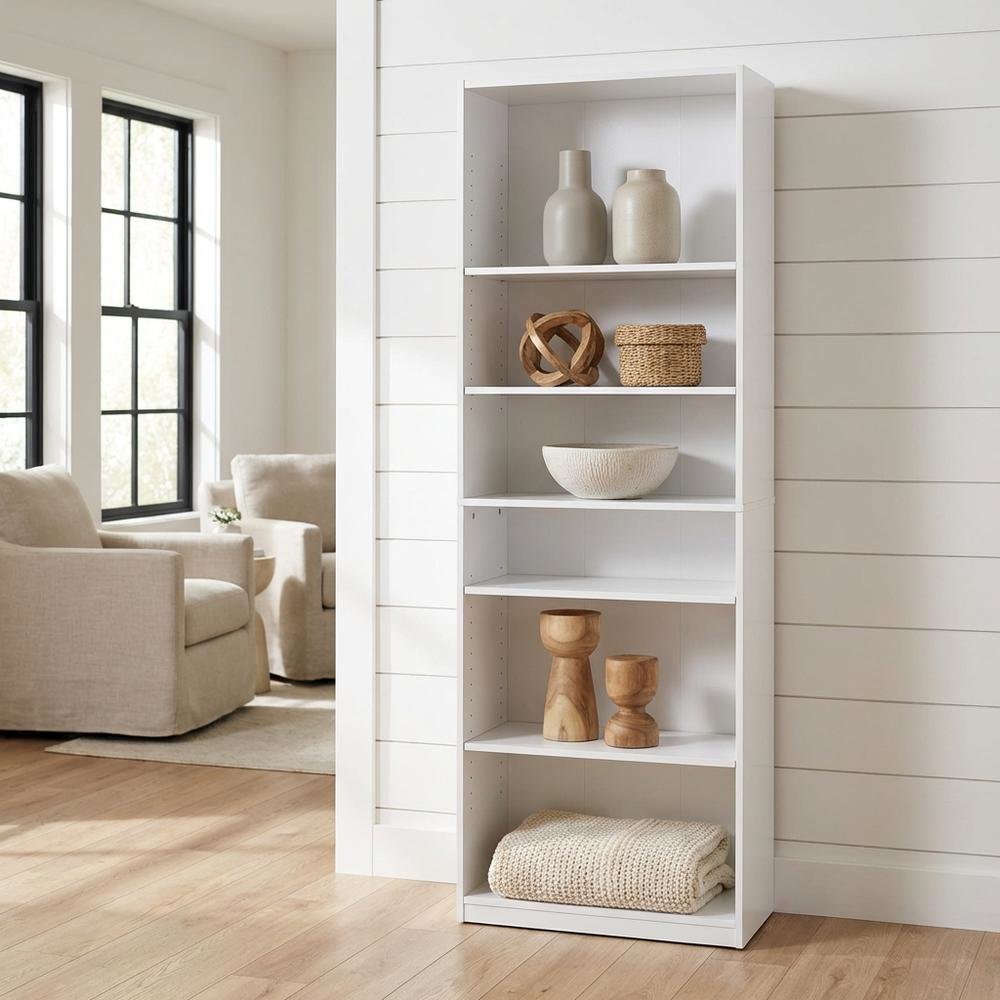 White 5-Shelf Bookcase with Sturdy Shelving for Living Room Storage