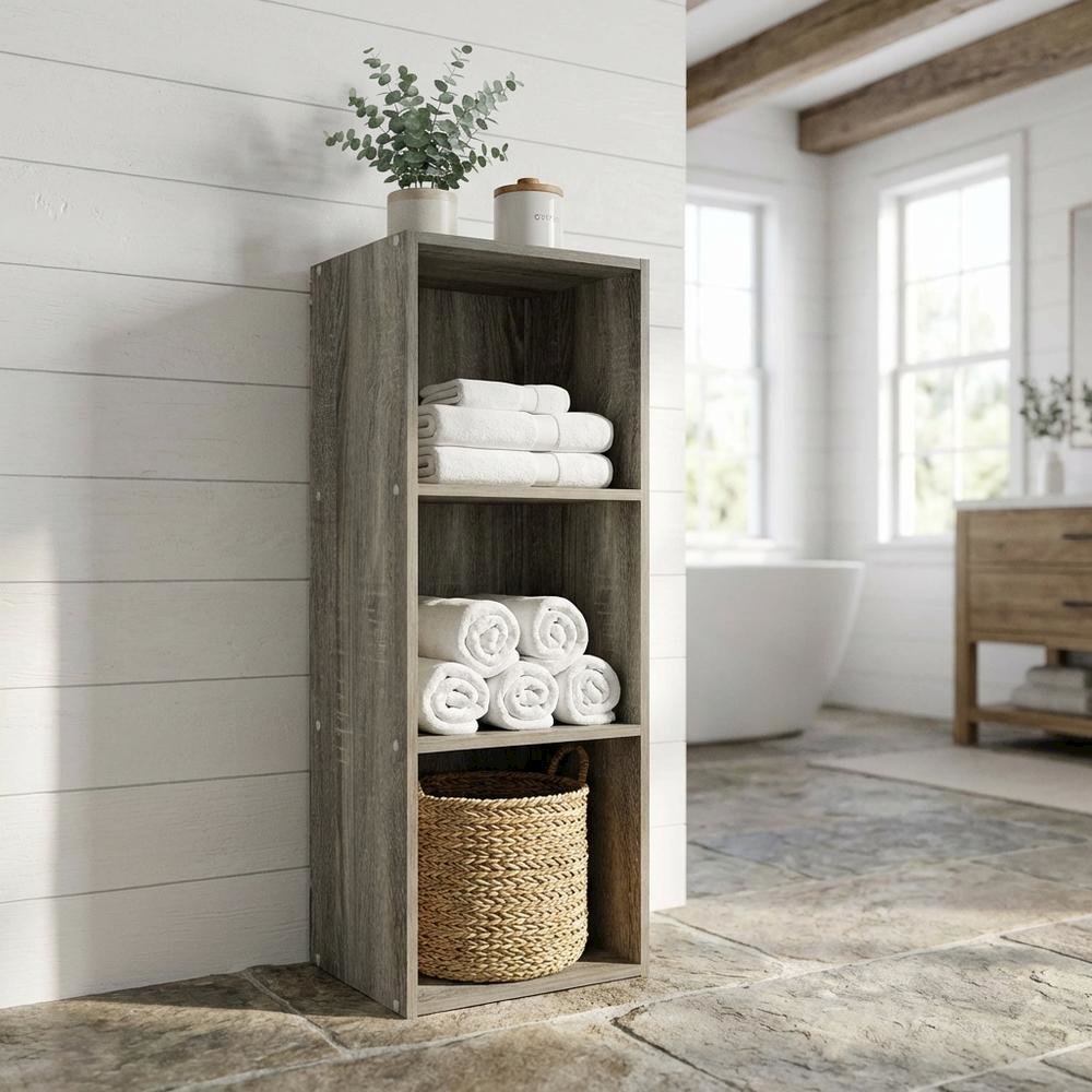 French Oak 3-Tier Open Shelf Bookcase with No Tool Assembly