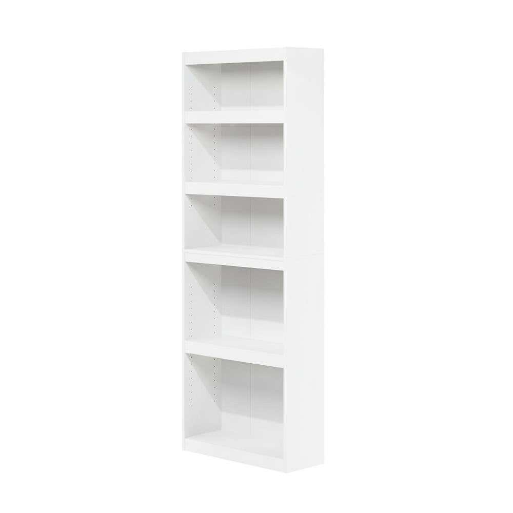 White 5-Tier Shelf Bookcase with Sturdy Wood Construction