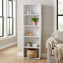 Reversible 5-Tier White Open Shelf Bookcase for Storage and Organization