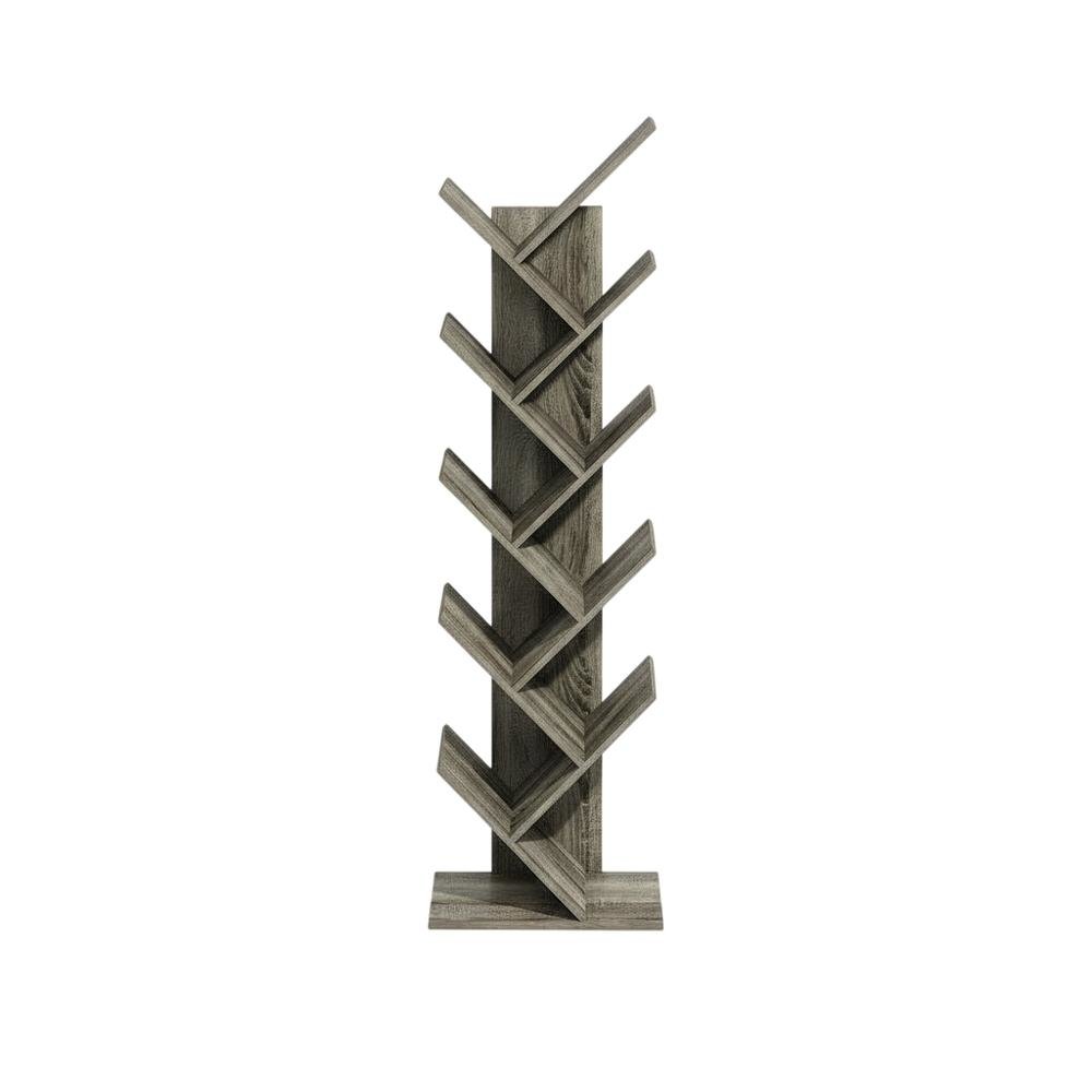 Grey Oak 9-Tier Floor Standing Bookcase with Sturdy Wood Construction