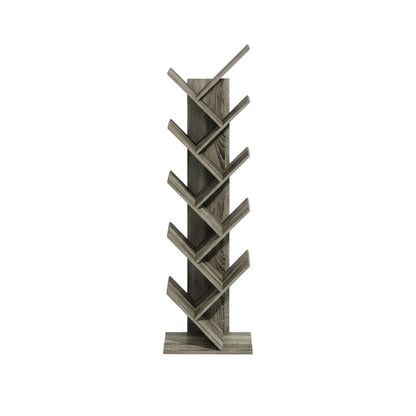 Grey Oak 9-Tier Floor Standing Bookcase with Sturdy Wood Construction