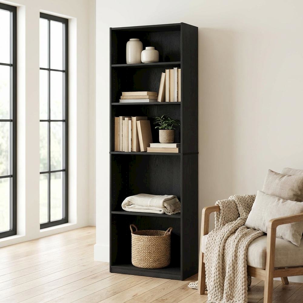 Bookcase with Wooden Finish and Open Shelving for Home Storage