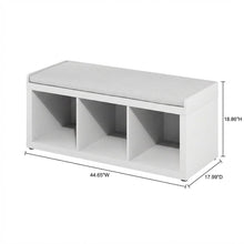 White 3-Cube Storage Bench, Cushioned Seat, Open Compartments, Entryway Bench