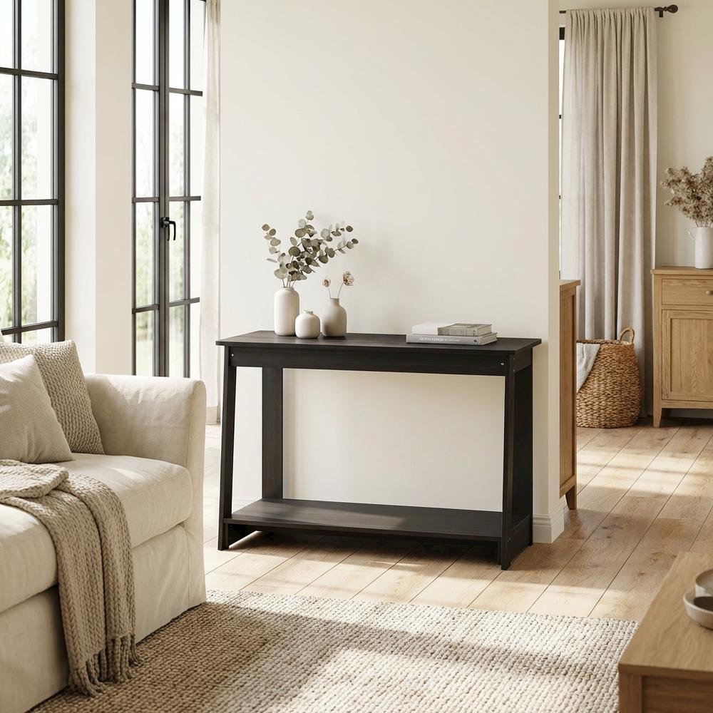 Wooden espresso TV stand with modern design for living room storage