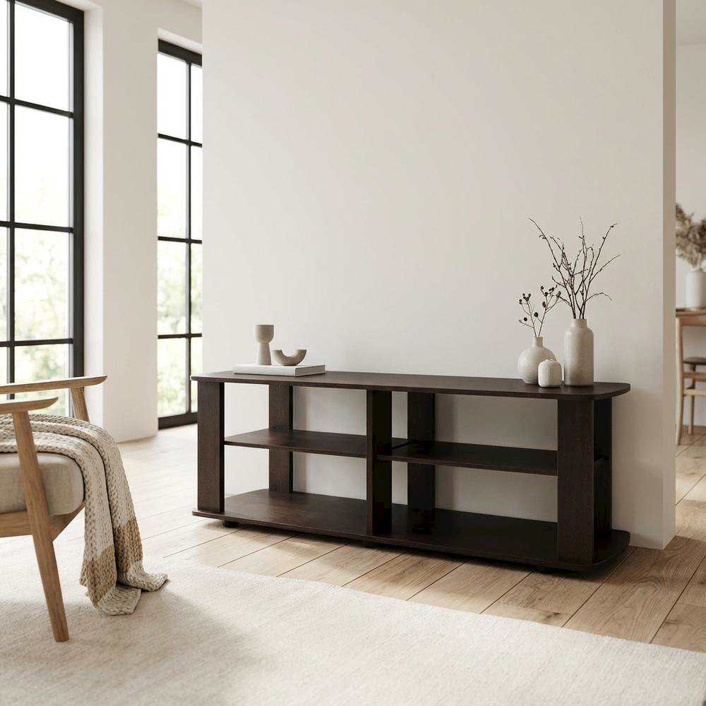 Dark Brown TV Stand with Composite Wood Finish for Living Room Storage